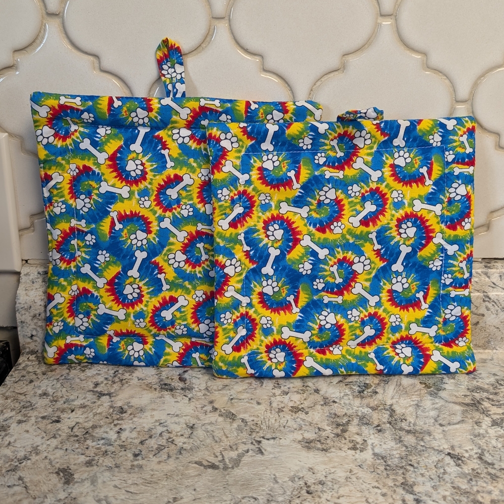 Colorful Dog Bone Pot Holders Tie Dye Hippie